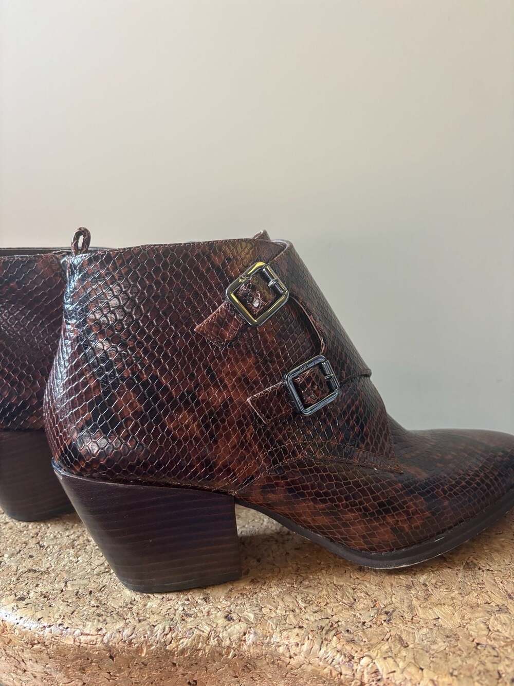 MICHAEL Michael Kors Loni Snake Print Embossed Leather Booties Brown Size 9M